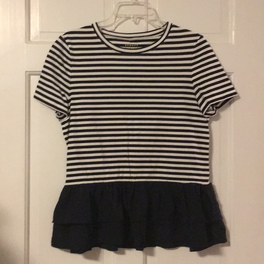 Kate Spade Black and white stripe peplum top